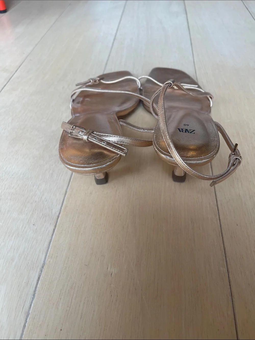 ZARA Metallic Rose Gold Strappy Heeled Sandals